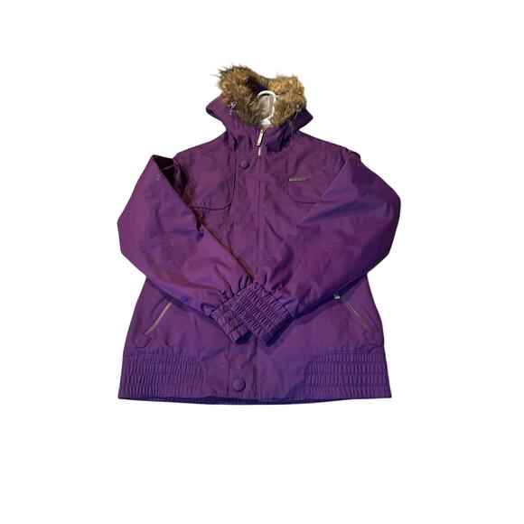 SIMS Snowboarding 76 Jacket Purple Fur Hooded Size Med Women's Snap Full Zip - Picture 1 of 8